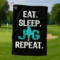 Funny Irish Dance Gift Cool Gift Eat Sleep Jig Repeat Golf Towel thumb 1