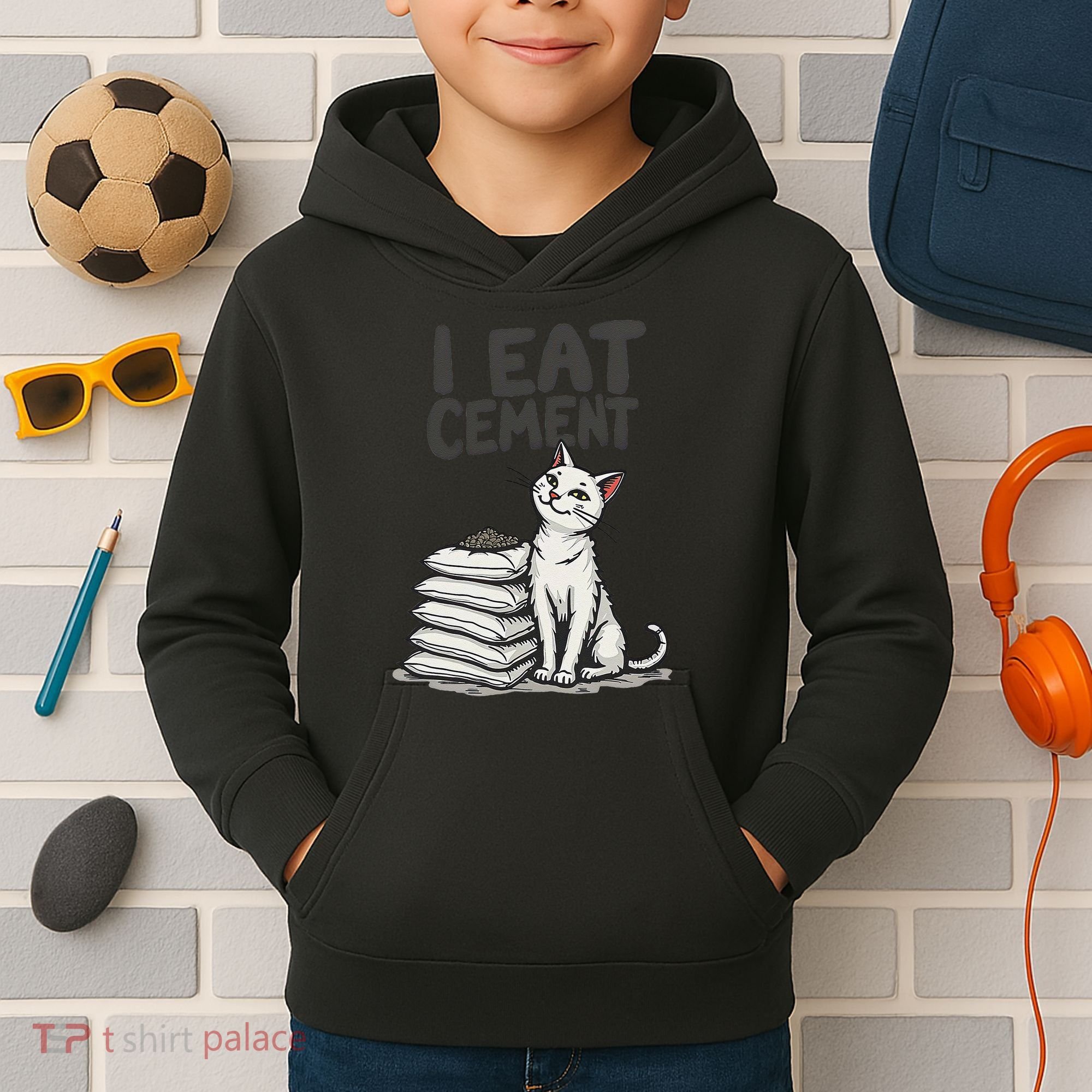 Funny I Eat Cement Meme Cat Kids Hoodie