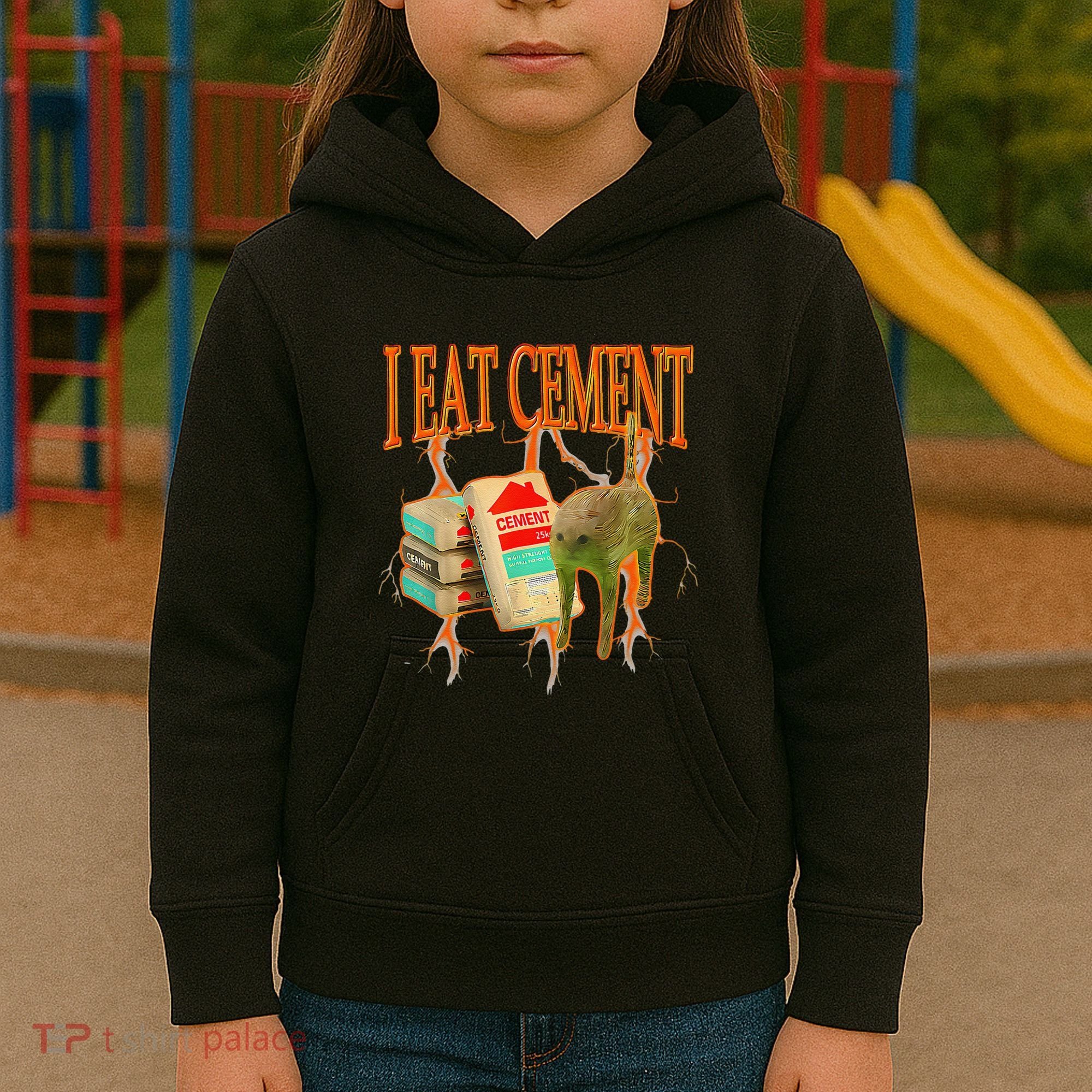 Funny I Eat Cement Cursed Cat Oddly Specific Dank Meme Kids Hoodie