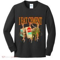 Funny I Eat Cement Cursed Cat Oddly Specific Dank Meme Kids Long Sleeve Shirt thumb 0