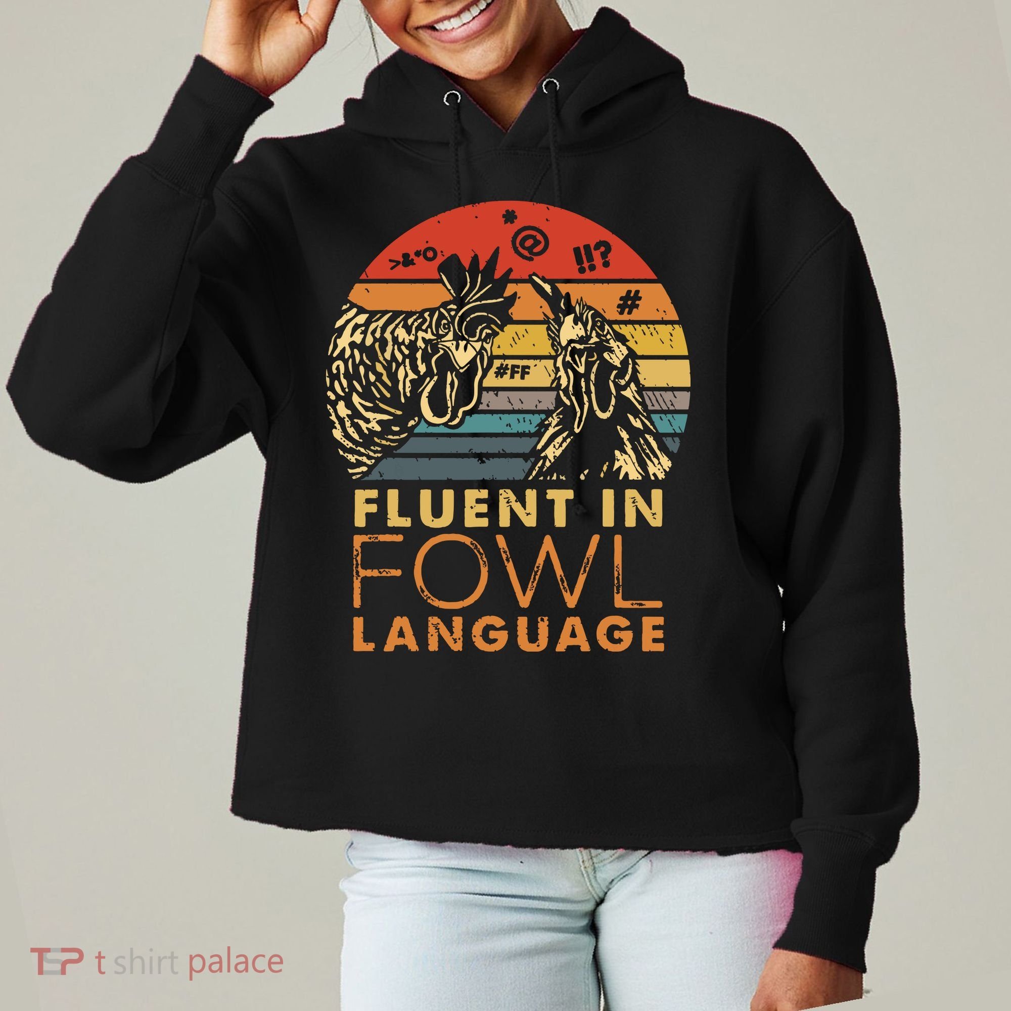 Fluent In Fowl Language Funny Chicken Meme Farm Ladies Heavyweight Boxy Pullover Hoodie