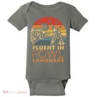 Fluent In Fowl Language Funny Chicken Meme Farm Baby Bodysuit thumb 0