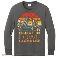 Fluent In Fowl Language Funny Chicken Meme Farm Kids Long Sleeve Shirt thumb 0