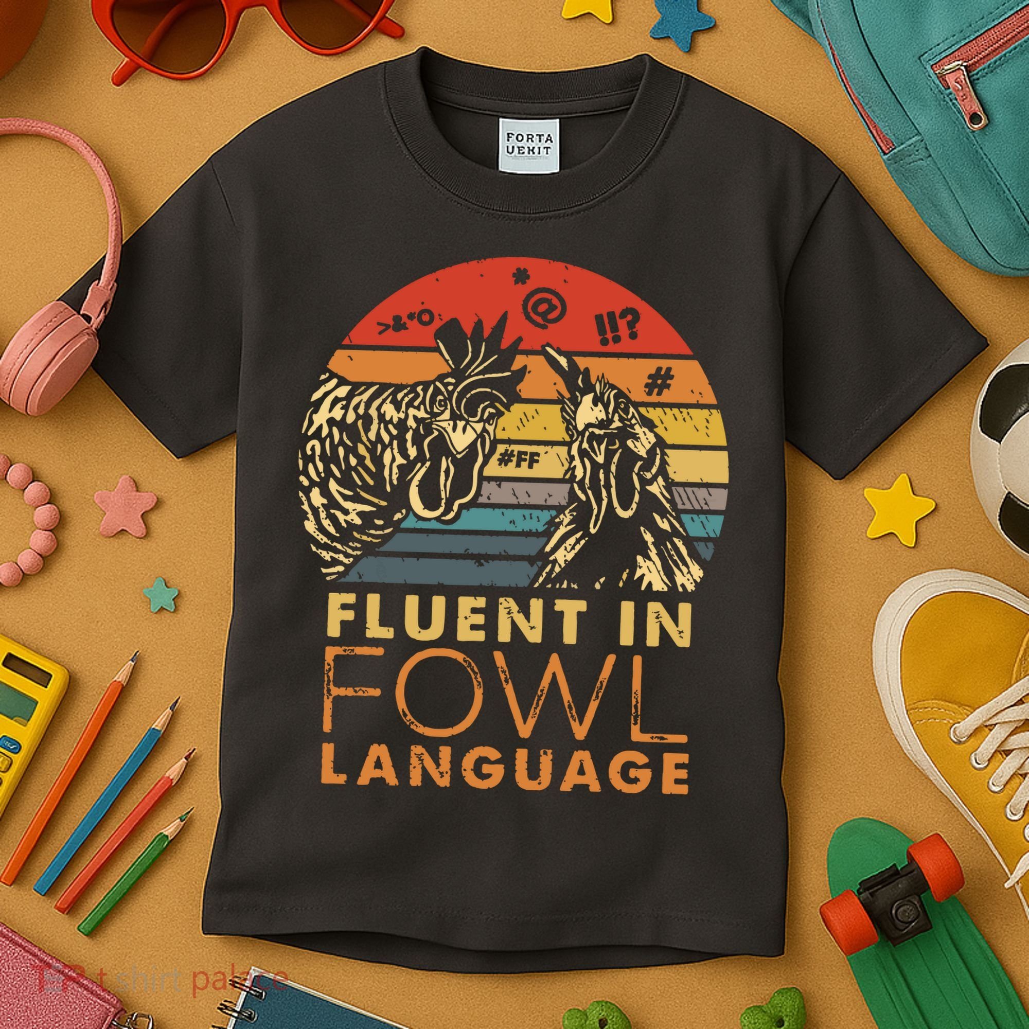 Fluent In Fowl Language Funny Chicken Meme Farm Kids T-Shirt