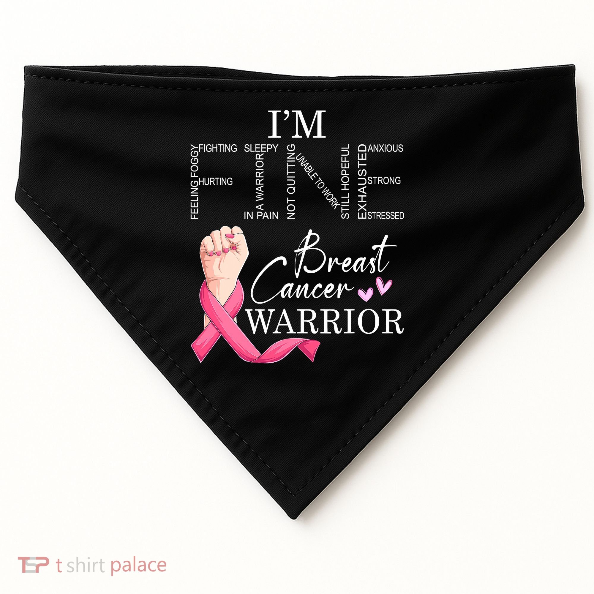 Funny I'm Fine Breast Cancer Warrior Pink Breast Cancer USA-Made Doggie Bandana