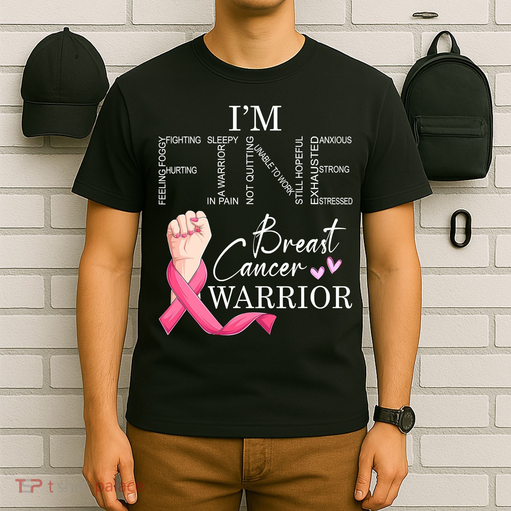 Funny I'm Fine Breast Cancer Warrior Pink Breast Cancer T-Shirt