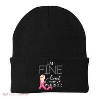 Funny I'm Fine Breast Cancer Warrior Pink Breast Cancer Beanie thumb 0