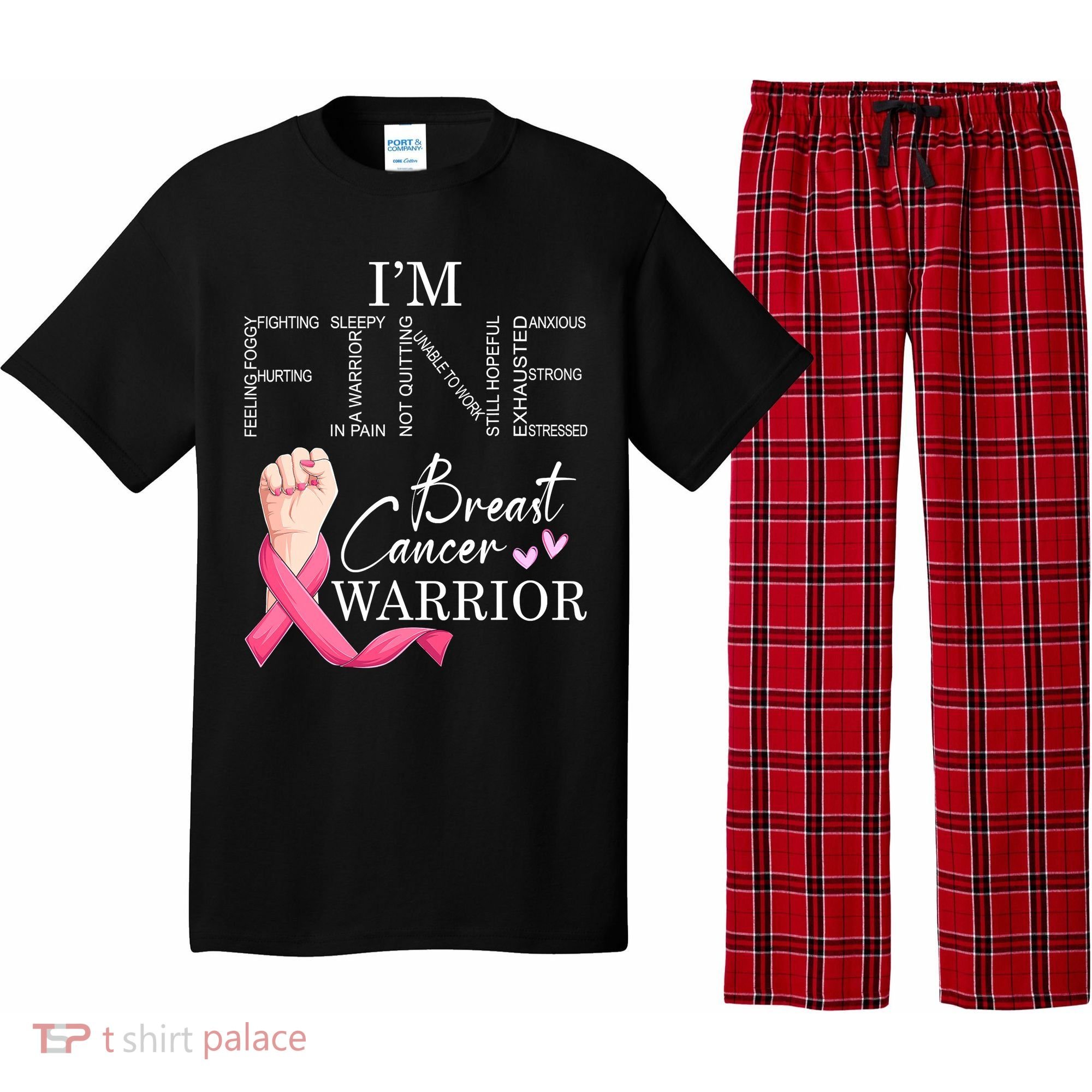 Funny I'm Fine Breast Cancer Warrior Pink Breast Cancer Pajama Set