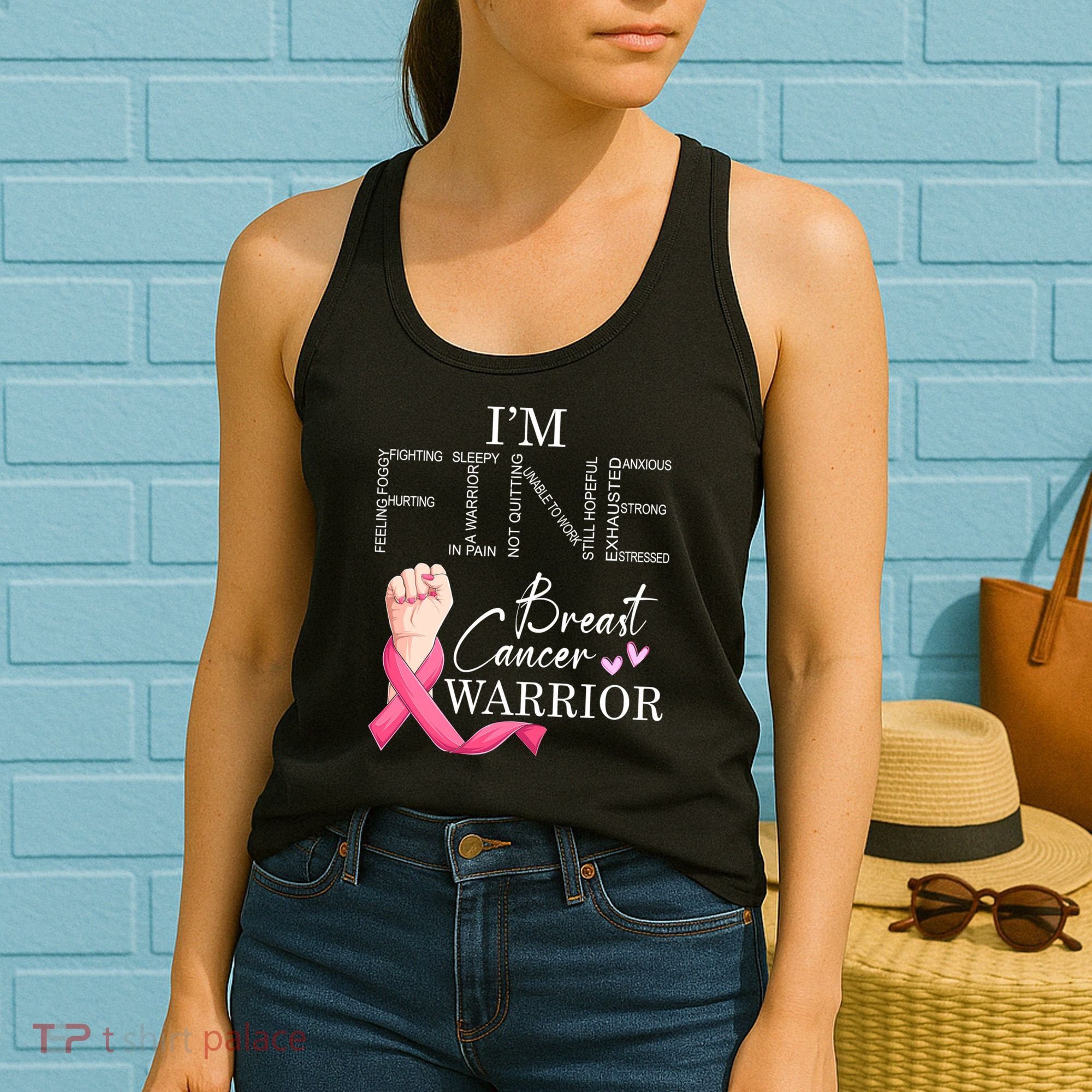Funny I'm Fine Breast Cancer Warrior Pink Breast Cancer Women's Tank Top