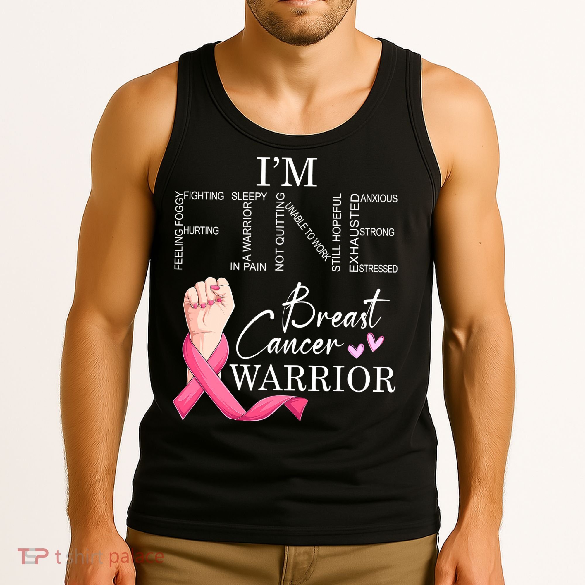Funny I'm Fine Breast Cancer Warrior Pink Breast Cancer Tank Top