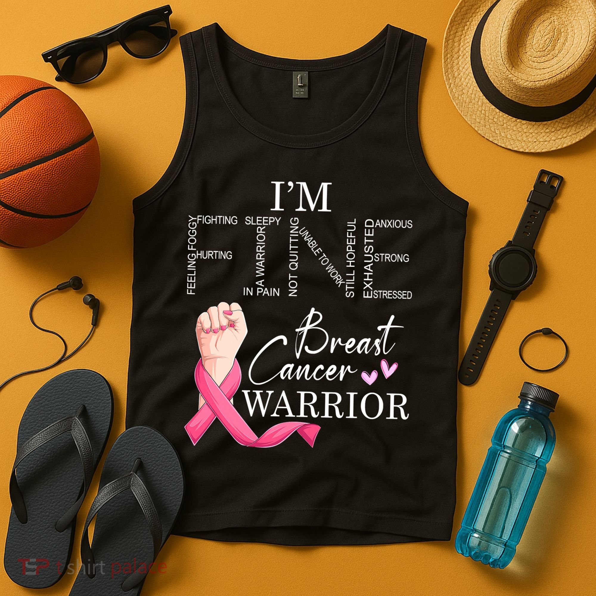 Funny I'm Fine Breast Cancer Warrior Pink Breast Cancer Tank Top