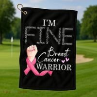 Funny I'm Fine Breast Cancer Warrior Pink Breast Cancer Golf Towel thumb 1