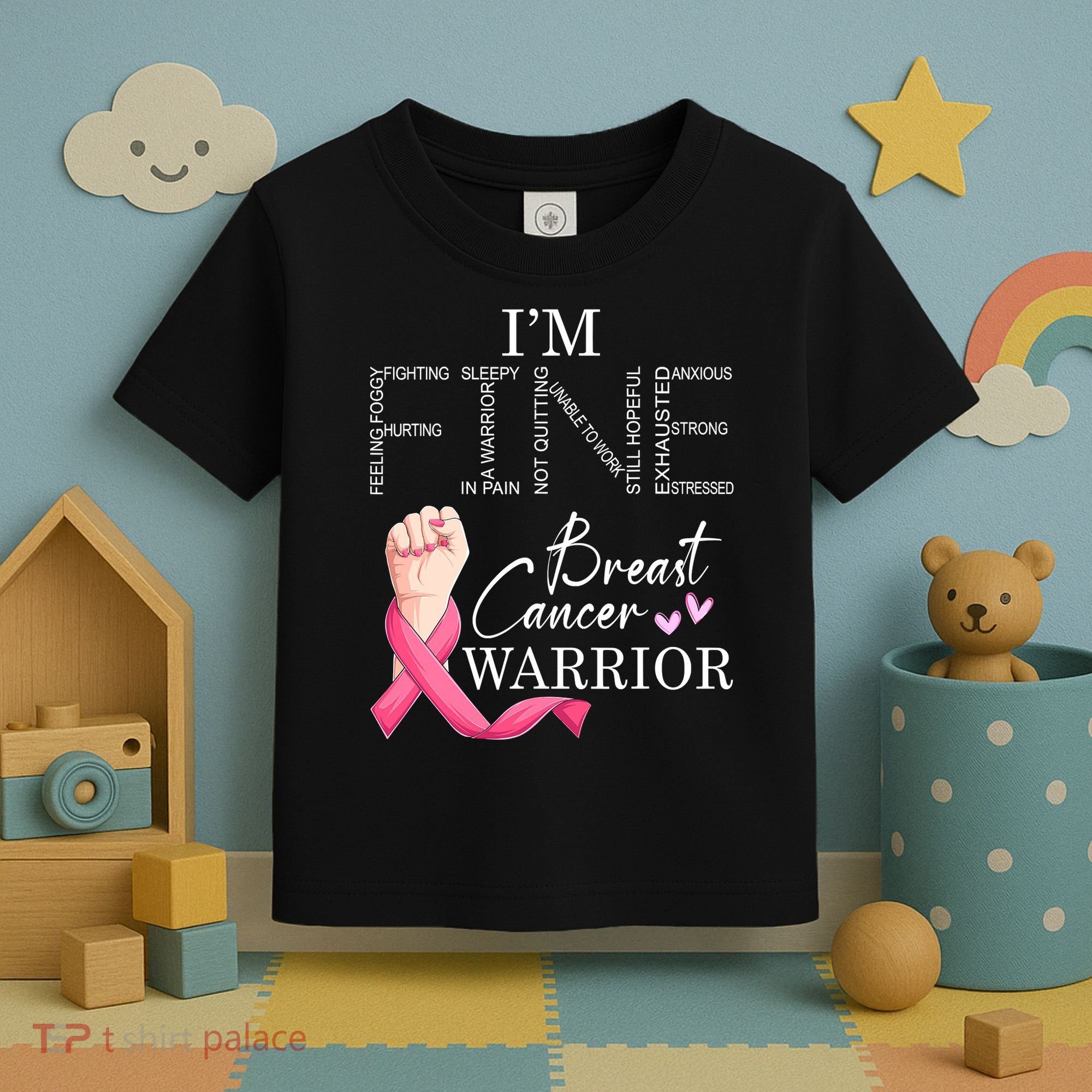 Funny I'm Fine Breast Cancer Warrior Pink Breast Cancer Toddler T-Shirt