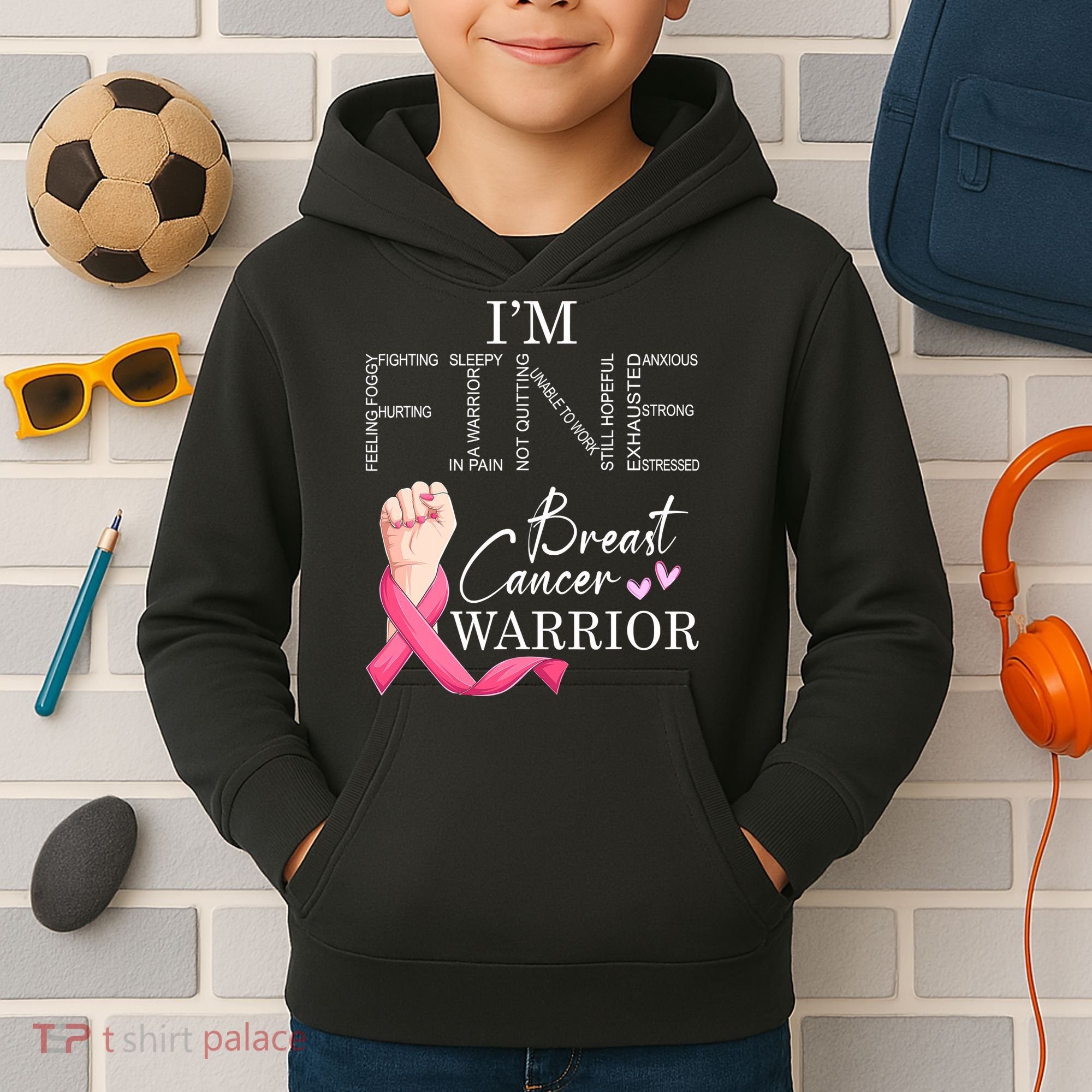 Funny I'm Fine Breast Cancer Warrior Pink Breast Cancer Kids Hoodie