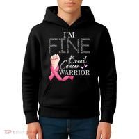 Funny I'm Fine Breast Cancer Warrior Pink Breast Cancer Kids Hoodie thumb 4