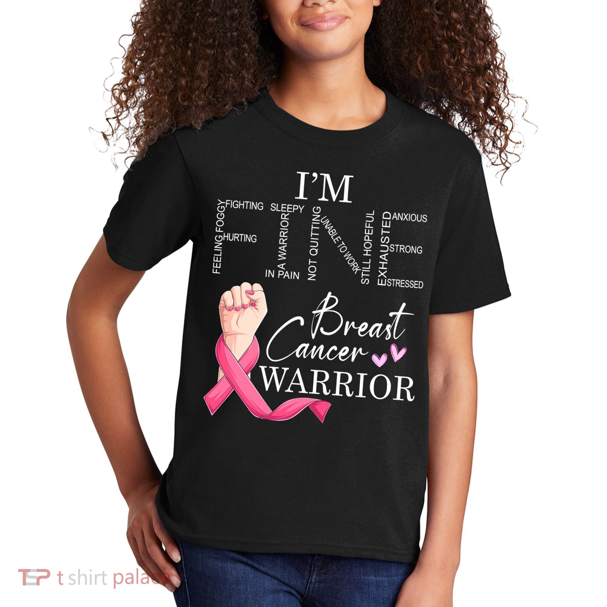 Funny I'm Fine Breast Cancer Warrior Pink Breast Cancer Kids T-Shirt