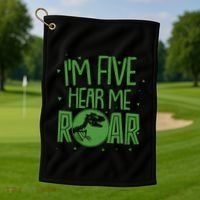 Funny I'm Five Hear Me Roar Birthday Golf Towel thumb 1