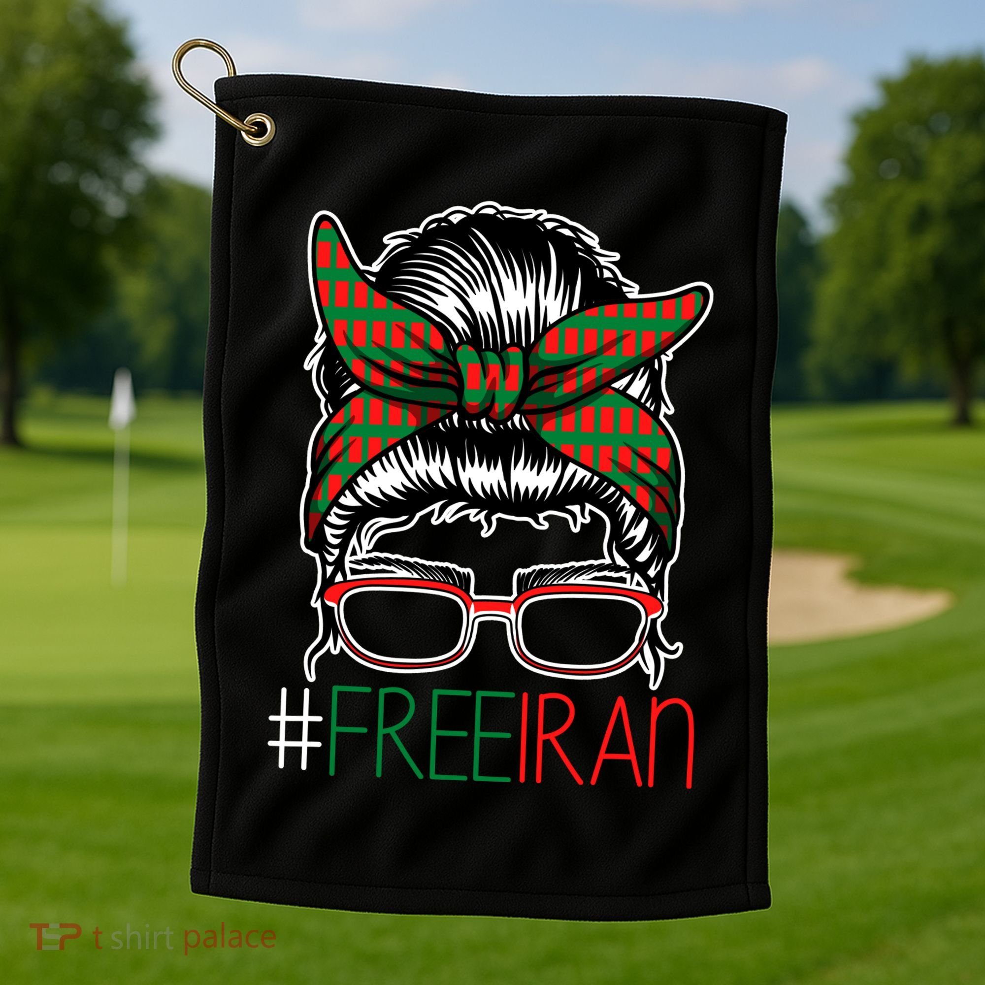 Free Iran Female Bun Women's Rights Golf Towel