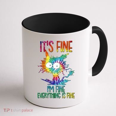 Funny It's Fine I'm Fine Everything Is Fine Tie Dye Cat Coffee Mug back