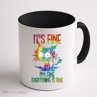 Funny It's Fine I'm Fine Everything Is Fine Tie Dye Cat Coffee Mug thumb 1
