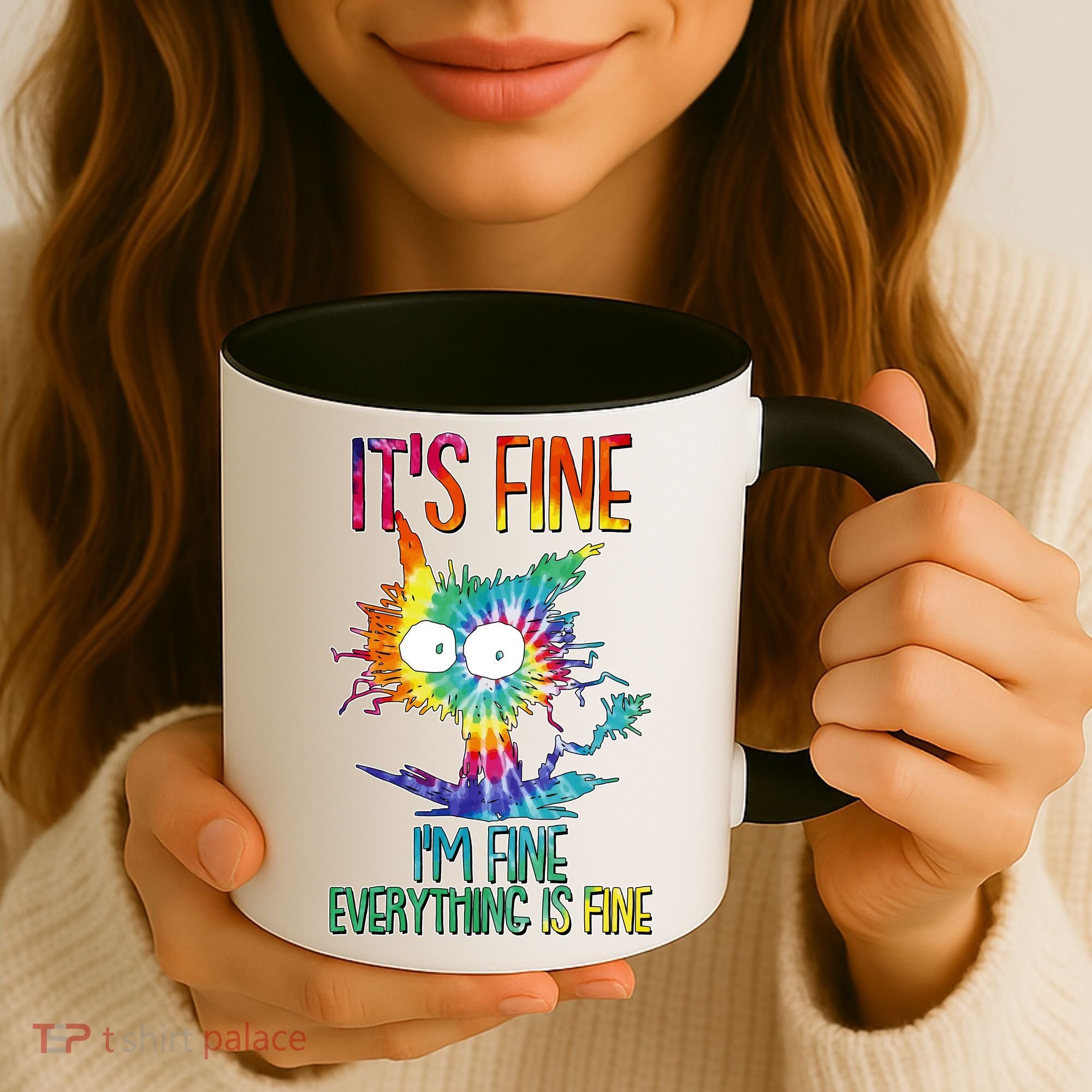 Funny It's Fine I'm Fine Everything Is Fine Tie Dye Cat Coffee Mug