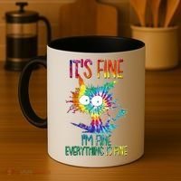 Funny It's Fine I'm Fine Everything Is Fine Tie Dye Cat Coffee Mug thumb 4