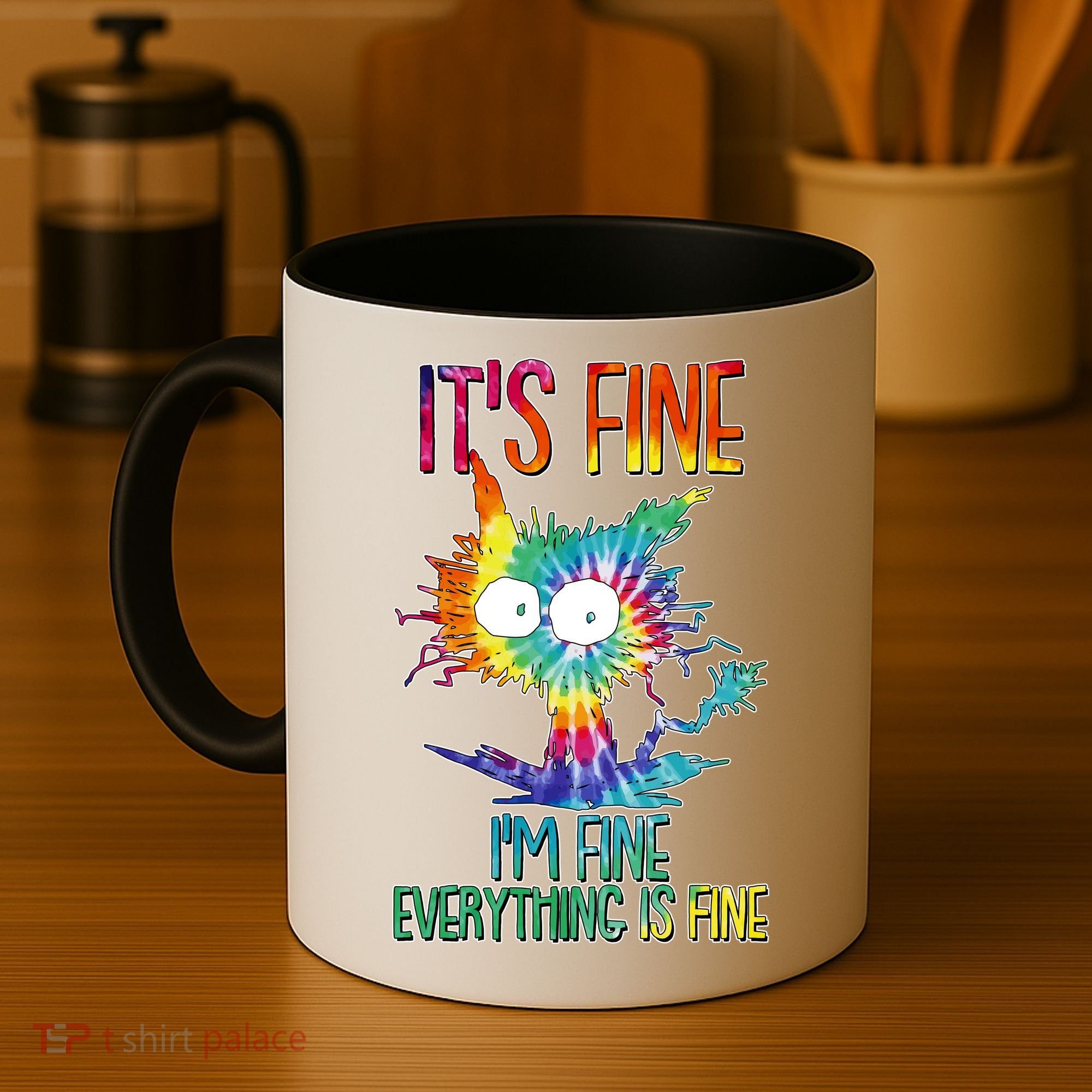 Funny It's Fine I'm Fine Everything Is Fine Tie Dye Cat Coffee Mug