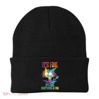 Funny It's Fine I'm Fine Everything Is Fine Tie Dye Cat Beanie thumb 0