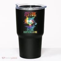 Funny It's Fine I'm Fine Everything Is Fine Tie Dye Cat Tumbler thumb 0