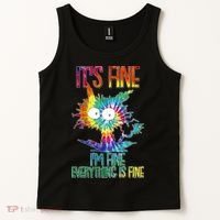 Funny It's Fine I'm Fine Everything Is Fine Tie Dye Cat Tank Top thumb 2