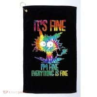 Funny It's Fine I'm Fine Everything Is Fine Tie Dye Cat Golf Towel thumb 0