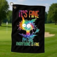 Funny It's Fine I'm Fine Everything Is Fine Tie Dye Cat Golf Towel thumb 1