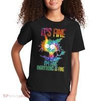 Funny It's Fine I'm Fine Everything Is Fine Tie Dye Cat Kids T-Shirt thumb 2