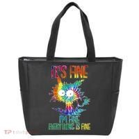 Funny It's Fine I'm Fine Everything Is Fine Tie Dye Cat Tote Bag thumb 0