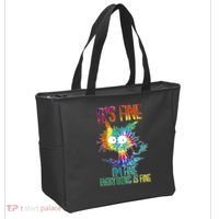 Funny It's Fine I'm Fine Everything Is Fine Tie Dye Cat Tote Bag thumb 2