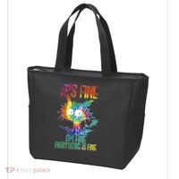 Funny It's Fine I'm Fine Everything Is Fine Tie Dye Cat Tote Bag thumb 3