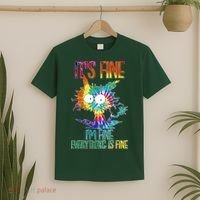 Funny It's Fine I'm Fine Everything Is Fine Tie Dye Cat T-Shirt thumb 2