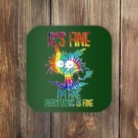 Funny It's Fine I'm Fine Everything Is Fine Tie Dye Cat Coaster thumb 0