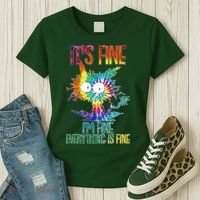 Funny It's Fine I'm Fine Everything Is Fine Tie Dye Cat Women's T-Shirt thumb 3