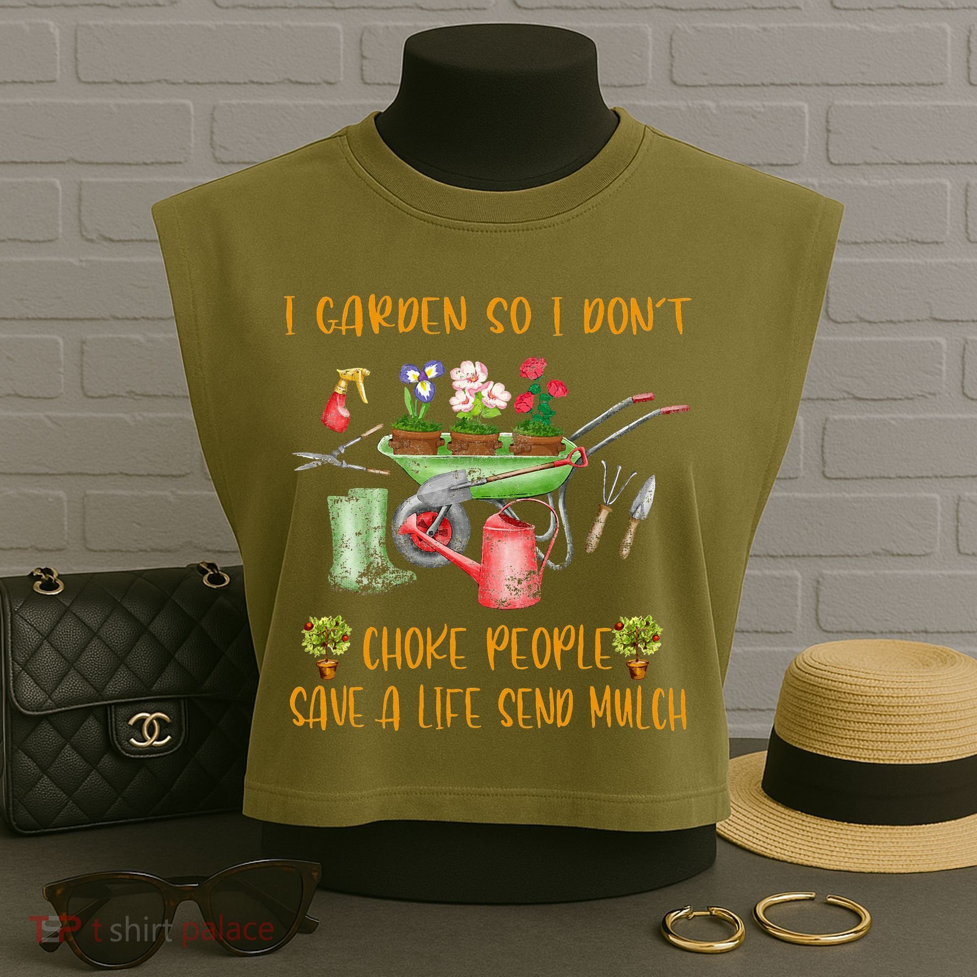 Funny I Garden So I Dont Choke People Gardening Garment-Dyed Women's Muscle Tee