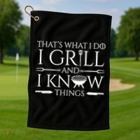 Fun I Grill And Know Things Meat Lover Barbecue Dad Gift Golf Towel thumb 1