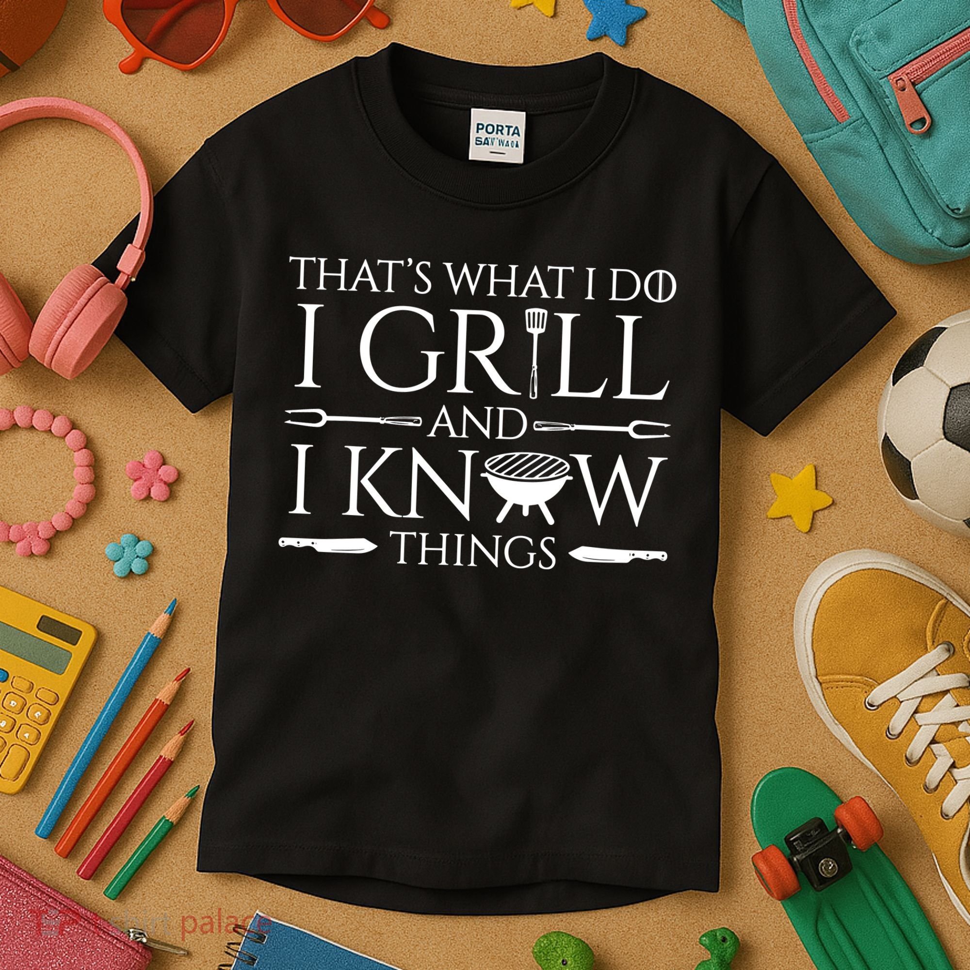 Fun I Grill And Know Things Meat Lover Barbecue Dad Gift Kids T-Shirt
