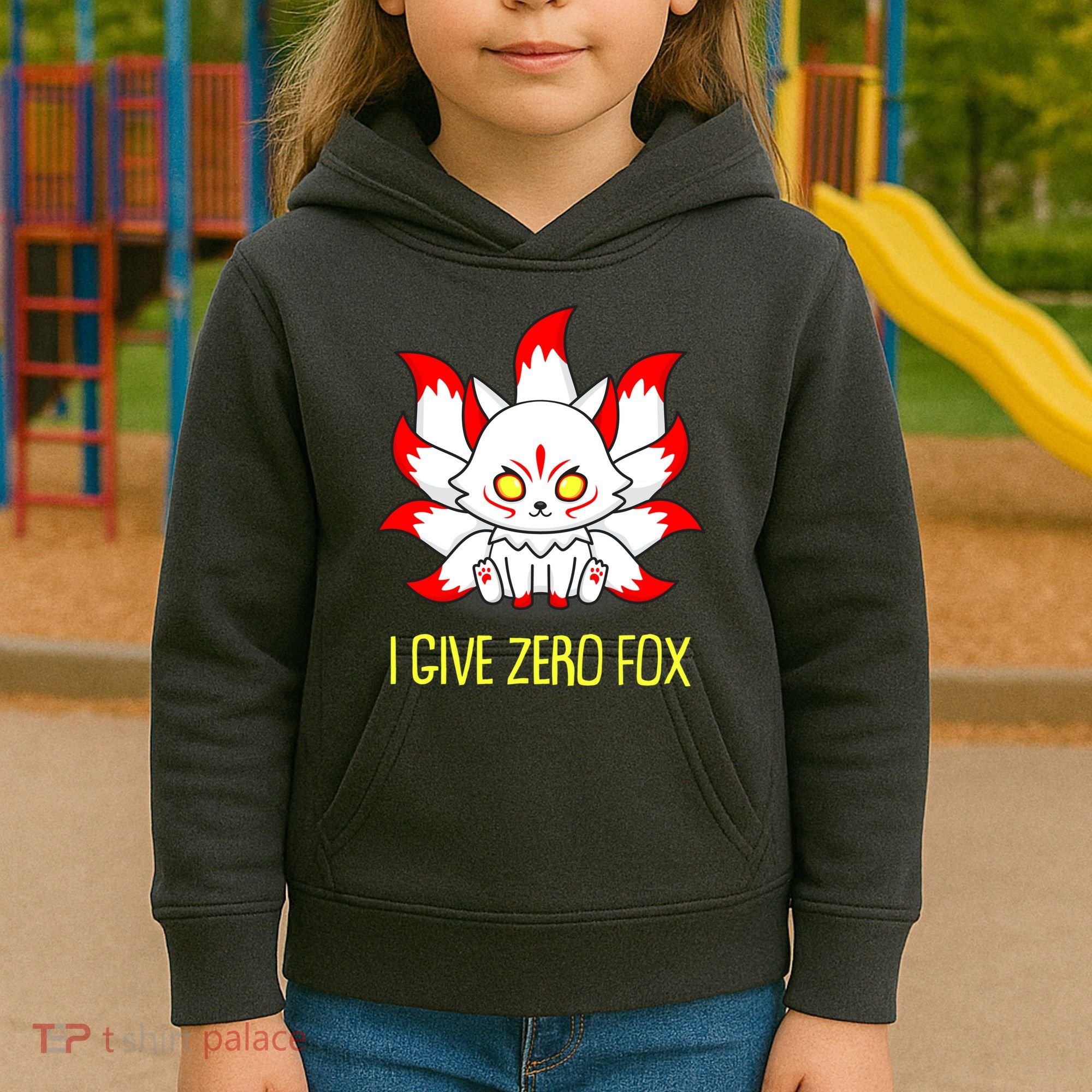 Funny I Give Zero Fox Japanese Nine Tail Fox Kids Hoodie