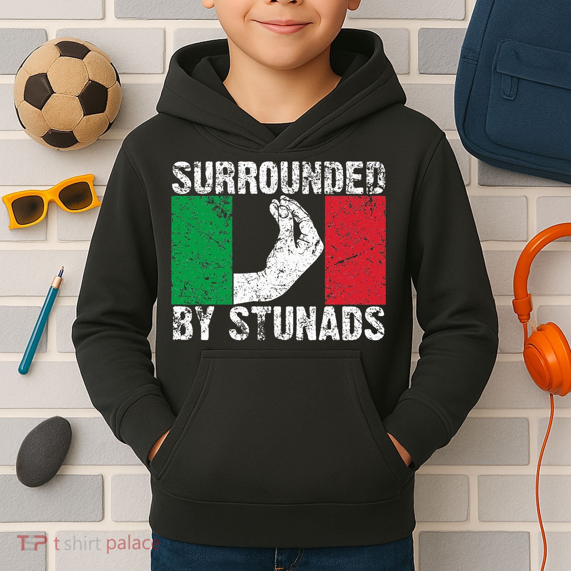 Funny Italian Gift For Cool Surrounded By Stunads Kids Hoodie
