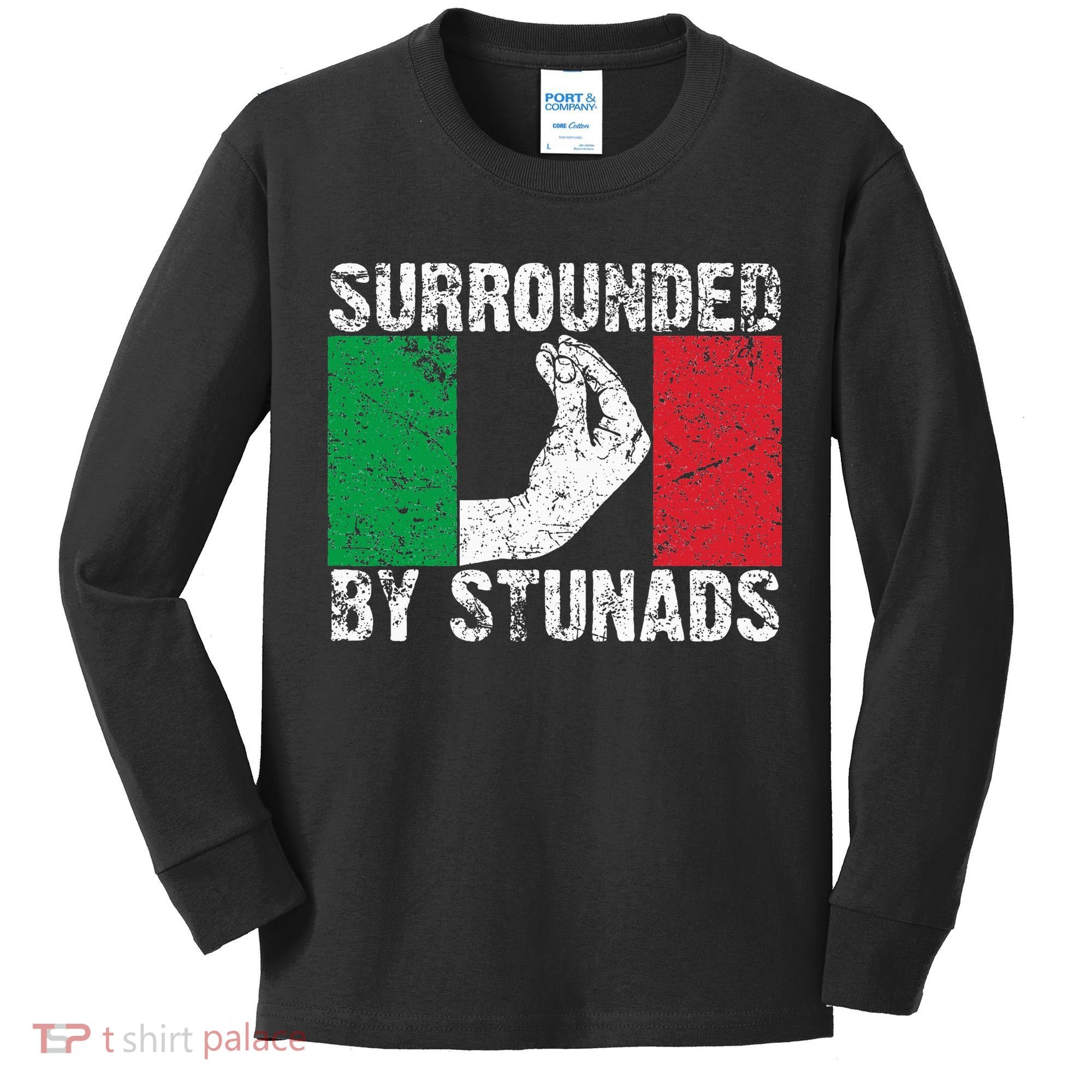 Funny Italian Gift For Cool Surrounded By Stunads Kids Long Sleeve Shirt