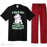 Funny If God Is Real Why Does My Tummy Hurt Sad Cow Pajama Set thumb 0
