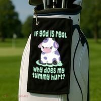 Funny If God Is Real Why Does My Tummy Hurt Sad Cow Golf Towel thumb 2