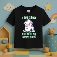 Funny If God Is Real Why Does My Tummy Hurt Sad Cow Toddler T-Shirt thumb 3