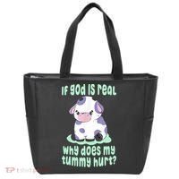 Funny If God Is Real Why Does My Tummy Hurt Sad Cow Tote Bag thumb 0
