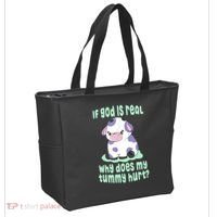 Funny If God Is Real Why Does My Tummy Hurt Sad Cow Tote Bag thumb 2